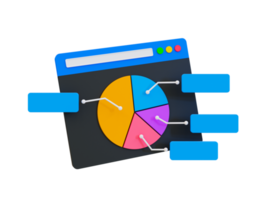 3d minimaal afzet strategie concept. bedrijf analyse. afzet gegevens analyse. browser met statistieken gegevens. 3d illustratie. png