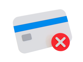 3d minimal credit card rejected. credit card denied icon. credit card with a cross mark. 3d illustration. png