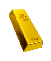 3d realistic fine gold. shiny gold bar. bullion. 3d rendering illustration. png