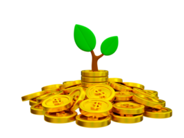 3d minimal Financial or money growing concept. growing business concept. small tree growing from money. 3d rendering illustration. png
