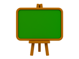 3d minimaal terug naar school concept. tekenfilm leeg schoolbord model. blanco schoolbord. groen schoolbord met kopiëren ruimte. 3d renderen illustratie. png
