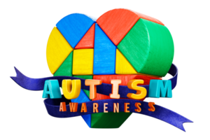 banner reading Autism awareness beside a ribbon and a heart-shaped puzzle jigsaw. png