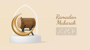 Ramadán Mubarak saludo antecedentes con Bedug y podio vector