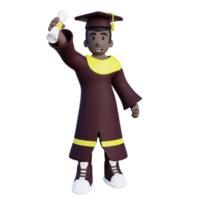 3d illustration of graduated student with his diploma png