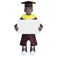 3d illustration of graduated student holding message banner png