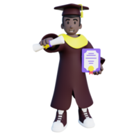 3d illustration of graduated student holding certificate and diploma png