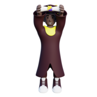 3d illustration of college student holding up his diploma png