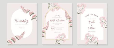 lujo Boda invitación tarjeta antecedentes vector. elegante acuarela botánico rosado flores silvestres y geométrico arco oro marco textura. diseño ilustración para Boda y VIP cubrir plantilla, bandera. vector