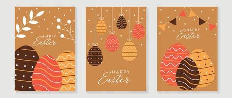 Happy Easter element cover vector set. Cute hand drawn easter eggs decorate with bow ribbon, leaf branch, snow, flag line texture. Collection of adorable doodle design for decorative, card, kids.