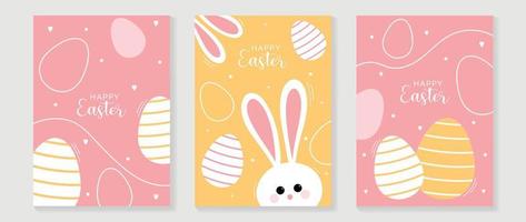 Happy Easter element cover vector set. Cute hand drawn rabbit, easter eggs decorate with heart, line and sparkles texture. Collection of doodle bunny and adorable design for decorative, card, kids.