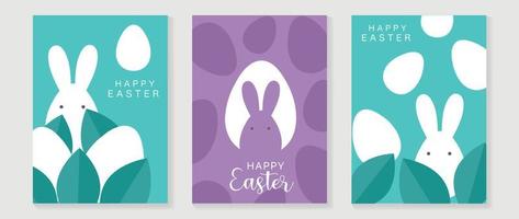 Happy Easter element cover vector set. Hand drawn cute rabbit decorate with easter egg and leaf shapes, silhouette texture background. Collection of adorable doodle design for decorative, card, kids.