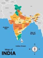 detallado país mapa de India con rodeando fronteras vector