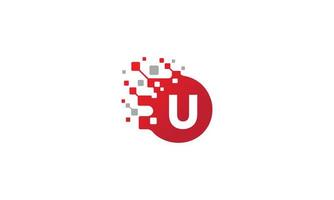 U logo. U letter. Initial letter U linked circle and dot logo. U design. Red and gray U letter. U letter logo design. Pro Vector