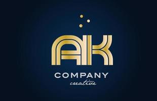 gold golden AK combination alphabet bold letter logo with dots. Joined creative template design for company and business vector