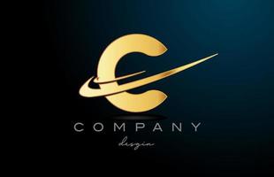 C alphabet letter logo with double swoosh in gold golden color. Corporate creative template design for company vector