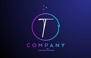 T handwritten alphabet letter logo with dots and pink blue circle. Corporate creative template design for business and company vector