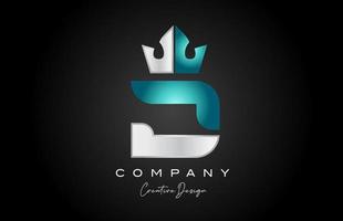 blue grey D alphabet letter logo icon design. Creative crown king template for business and company vector