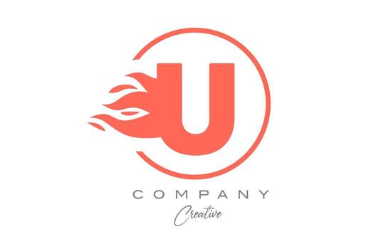 orange U alphabet letter icon for corporate with flames. Fire design suitable for a business logo vector