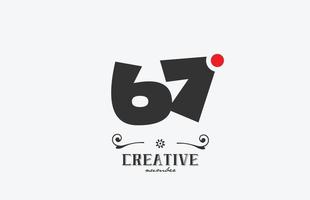 grey 67 number logo icon design with red dot. Creative template for company and business vector