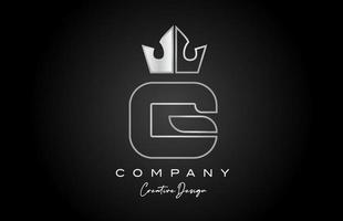 G metal alphabet letter logo icon design. Silver grey creative crown king template for business and company vector