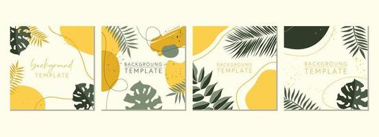 Abstract set of square templates with tropical leaves and geometric shapes. Good for social media posts, mobile apps, banner designs and online promotions. Tropical vector background collection.