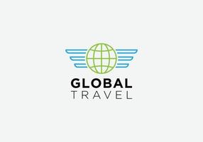 eps10 vector global travel logo template. wings and globe symbol isolated on grey background