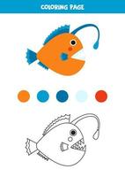 Color cute angler fish. Worksheet for kids. vector