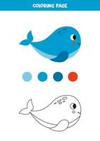 Color cute cartoon blue whale. Worksheet for kids. vector