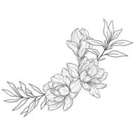 Floral Line Art. Magnolia Flower Outline for Floral Coloring Pages, Minimalist Modern Wedding invitations vector