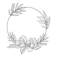 Floral Frame Line Art. Magnolia Flower Outline for Floral Coloring Pages, Minimalist Modern Wedding invitations vector