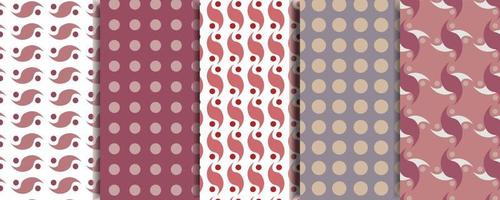 Set of seamless patterns with circles and swirls for fabric design, packaging, wallpapers, tiles. vector