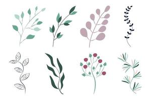 Sprigs of leaves in mint and pink color for the design of postcard invitations, pattern, wallpaper, packaging. Editable design. vector