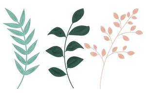 Set of twigs with leaves for illustration design in mint and pink color. vector