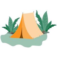 Tent for camping or hiking. Wild nature with folding travel kit vector