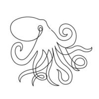 Octopus drawn in one line on white. Underwater animal. Design for logo, tattoo. vector