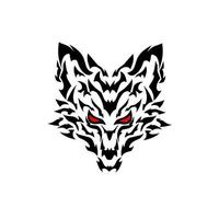 Illustration vector graphic of tribal art head wolf with red eyes