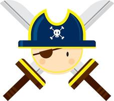 Cute Cartoon Swashbuckling Pirate Captain Character with Eyepatch vector