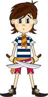 Cute Cartoon Swashbuckling Pirate with Swords vector