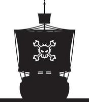 pirata Embarcacion en silueta con cráneo y tibias cruzadas vector