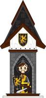 Cartoon Brave Medieval Knight at Tower Guardhouse vector