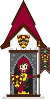 Cartoon Brave Medieval Knight at Tower Guardhouse vector