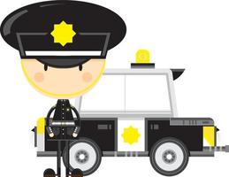 Cute Cartoon British Policeman and Police Car vector