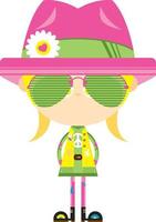 Cartoon Sixties Hippie Girl Character in Hat and Sunglasses vector