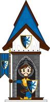 Cartoon Brave Medieval Knight at Tower Guardhouse vector