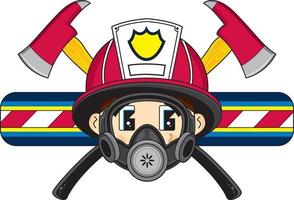 linda dibujos animados bombero personaje en respirador máscara vector