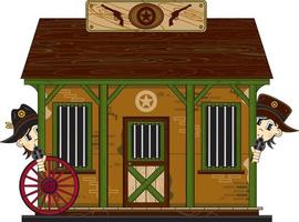 Cute Cartoon Wild West Cowboy Sheriff's at the Jailhouse vector