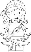 Cute Cartoon Pirate Girl with Swords vector