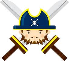 Cartoon Swashbuckling Pirate Captain with Crossed Swords vector