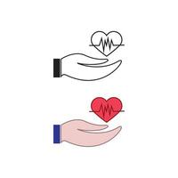 hand heart logo icon illustration colorful and outline vector