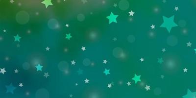 Light Green vector backdrop with circles, stars.